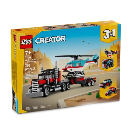 LEGO 31146 Creator Camião de Plataforma com Helicóptero