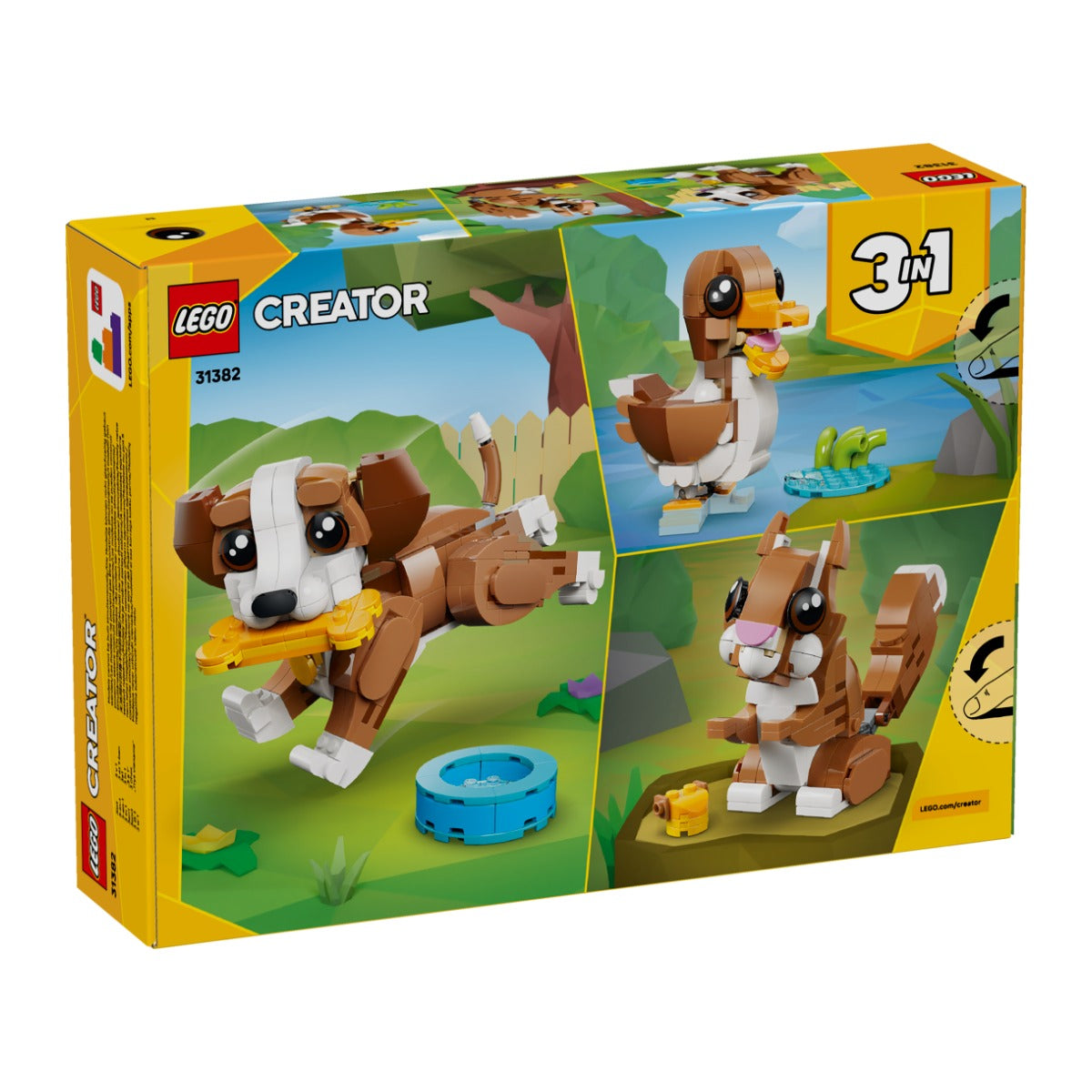 LEGO 31382 Animais Adoráveis: Cachorrinho Brincalhão, traseira da caixa, Estado d'Alma