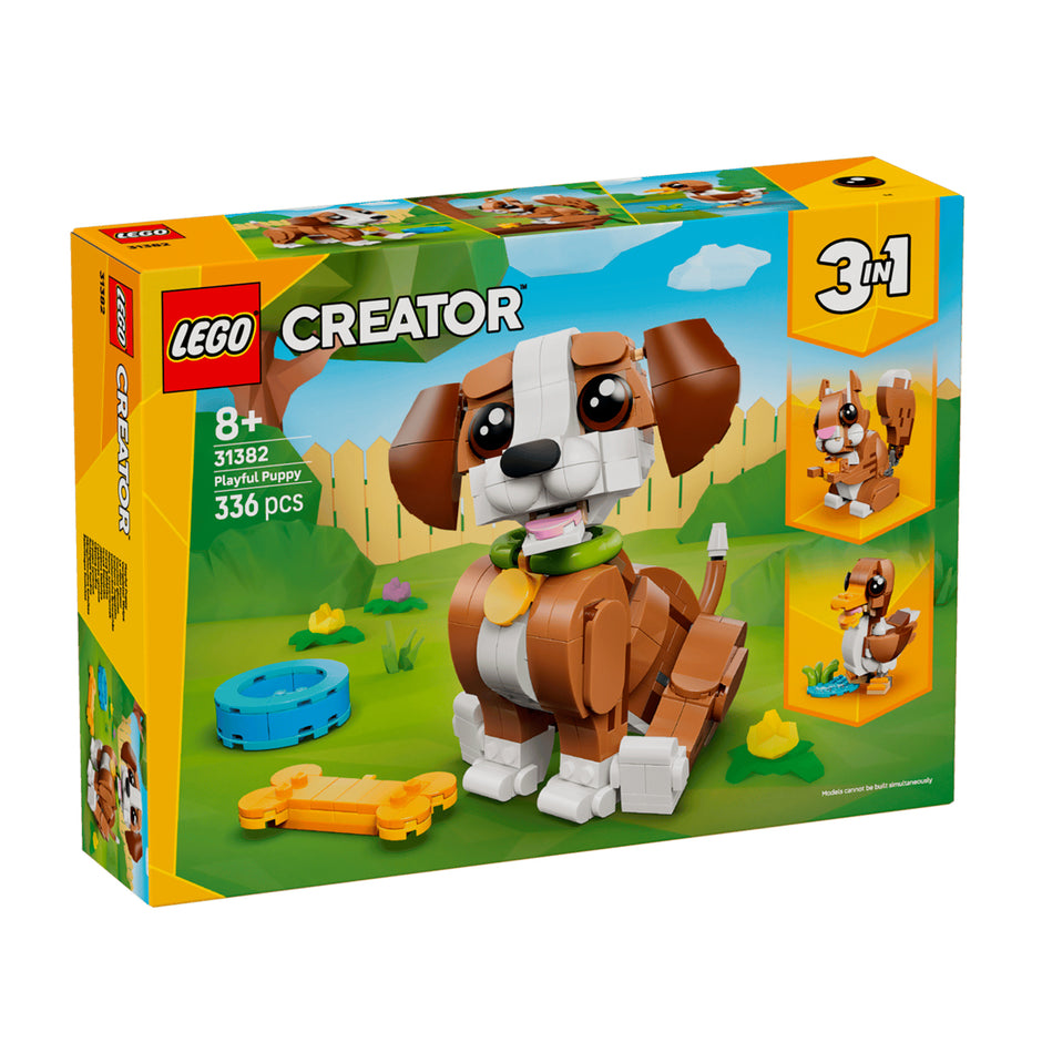 LEGO 31382 Animais Adoráveis: Cachorrinho Brincalhão, frente da caixa, Estado d'Alma