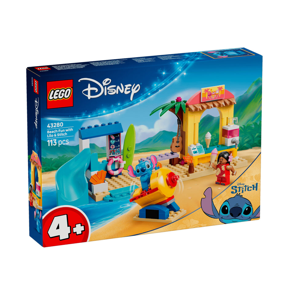 LEGO 43280 Diversão na Praia com Lilo e Stitch, frente da caixa, Estado d'Alma