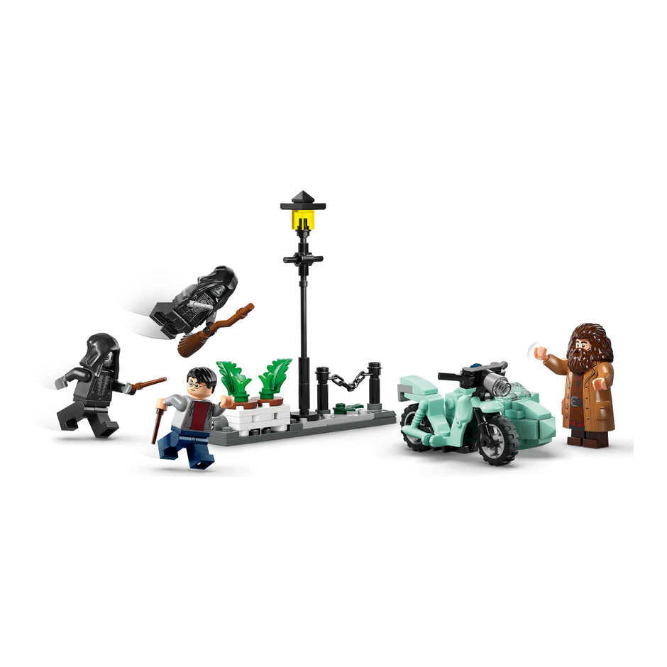 LEGO 76459 cena da fuga com mota, candeeiro e Death Eaters