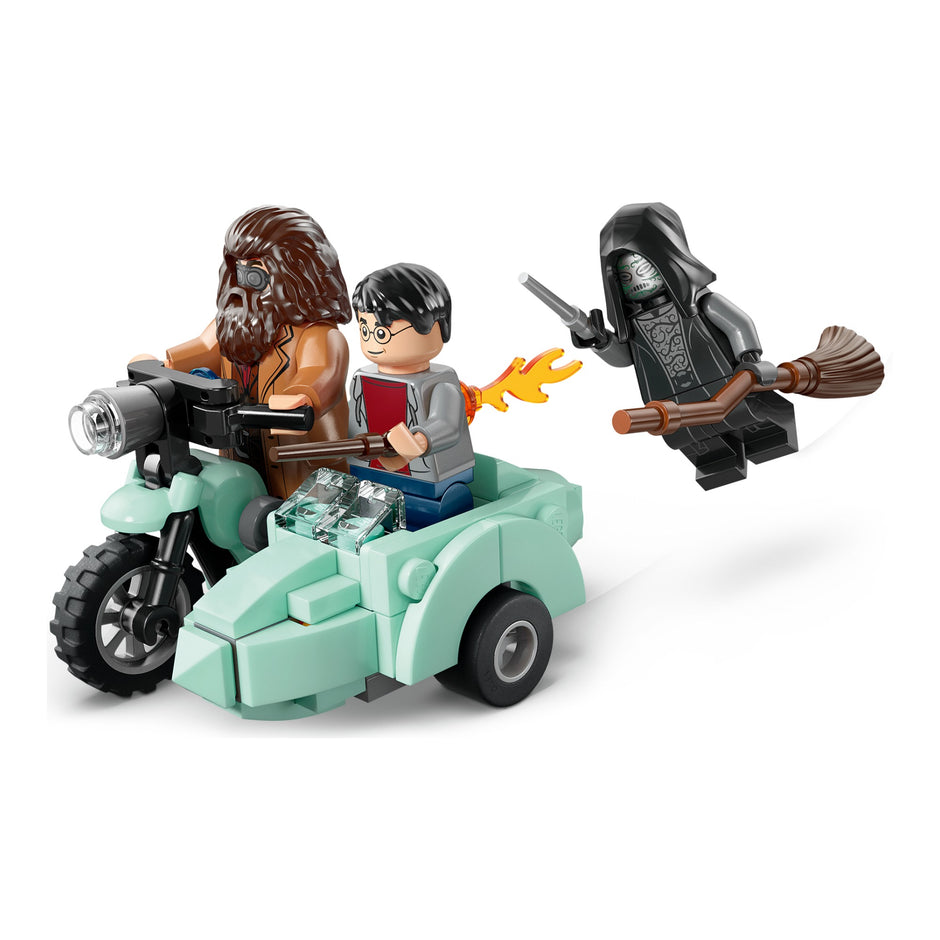 LEGO 76459 mota voadora de Hagrid com Harry no sidecár e Death Eater